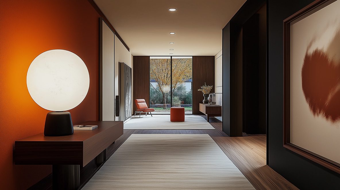 Hallway with warm tones minimal decor